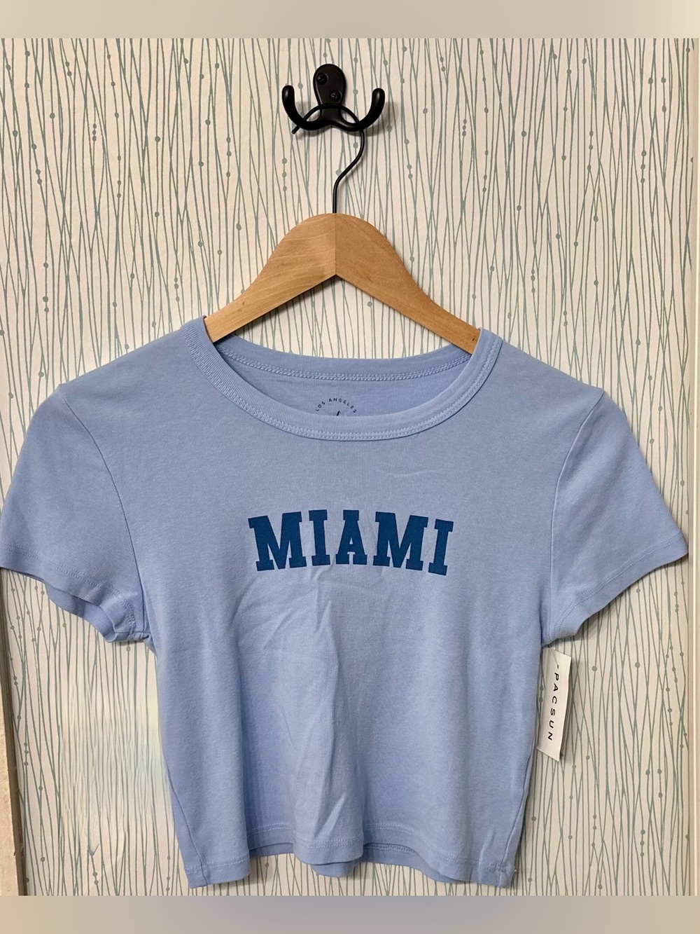 PacSun PS/LA Miami Graphic Baby Tee Crop Top XS NWT Light Blue
